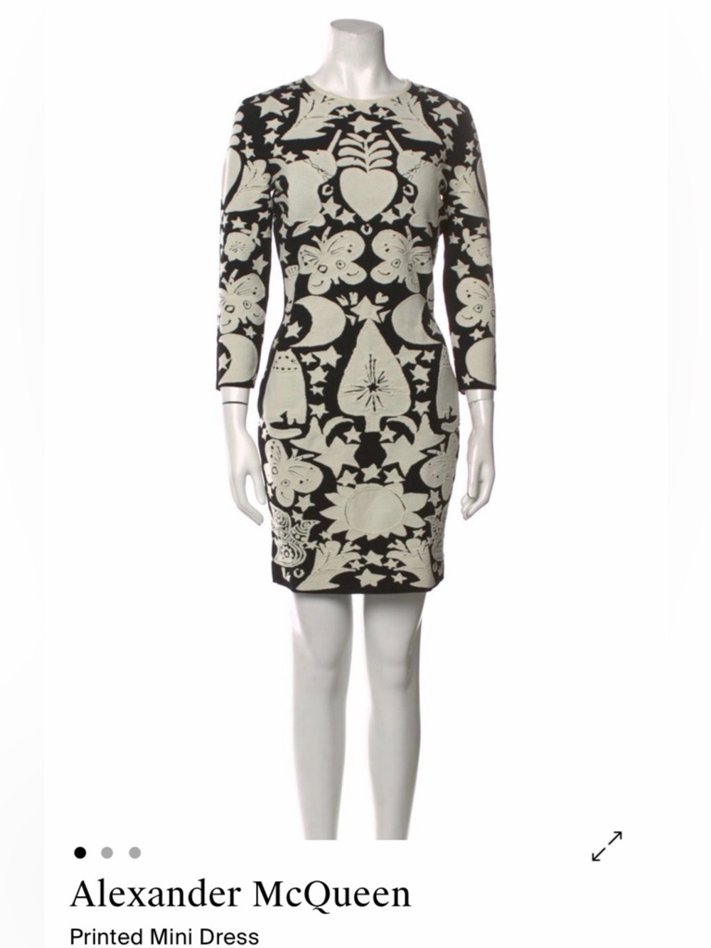 Alexander McQueen Black and White/Cream Long-Sleeve Patterned Knit Dress - Picture 6 of 7